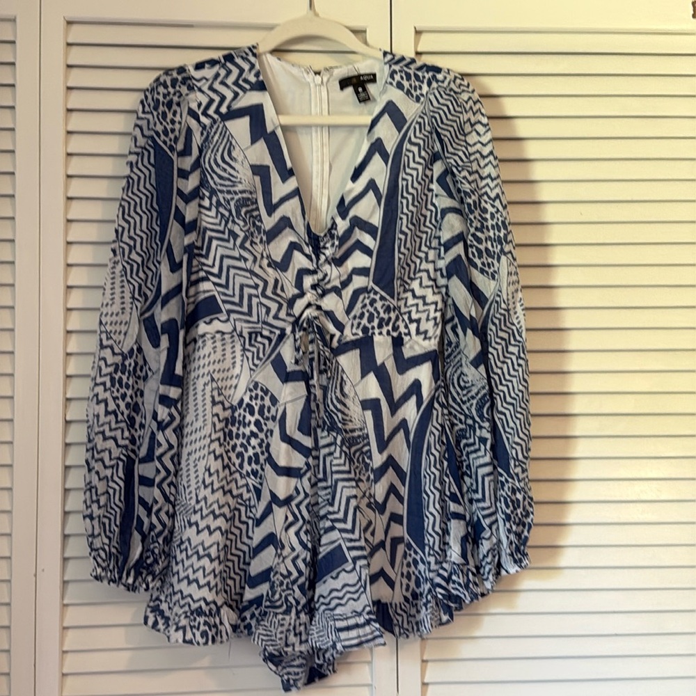 Aqua Blue and White Romper size Medium.